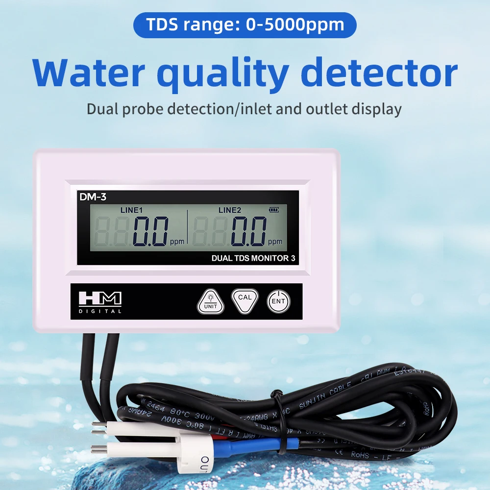 HM DM3 Online Dual TDS EC Meter  TDS EC Water Quality Tester HD LCD Display Dual Probe Drinking Water Pool Aquarium PH Meter