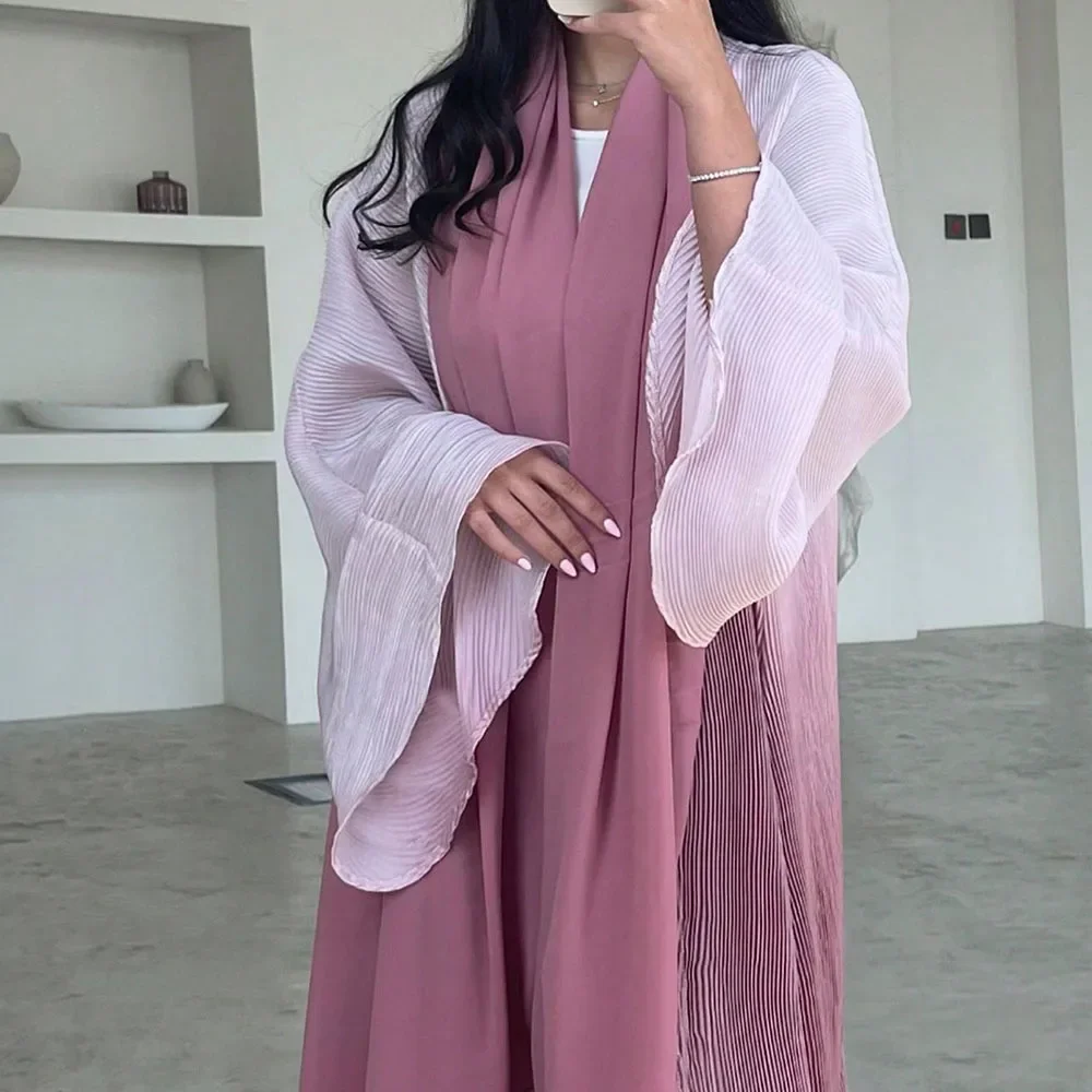 

Eleganat Abaya Muslim Women Flare Sleeve Pleated Abayas Islamic Kaftans Jilbabs Maxi Dresses Middle-East Ethnic Clothing