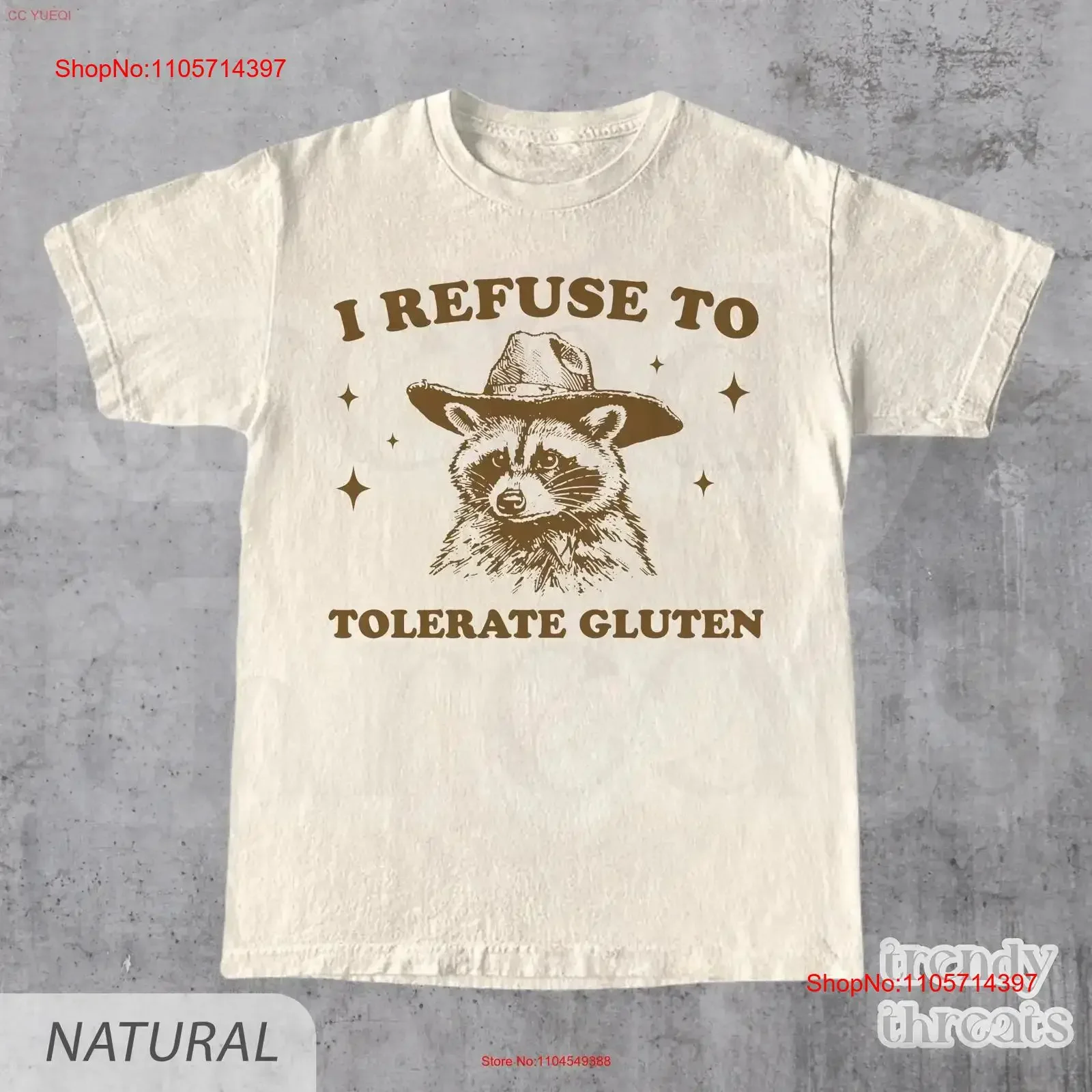 I Refuse To Tolerate Gluten T Shirt Funny Intolerance 90s Retro Raccoon Meme vintage Washed Soft Versatile homme Unisex