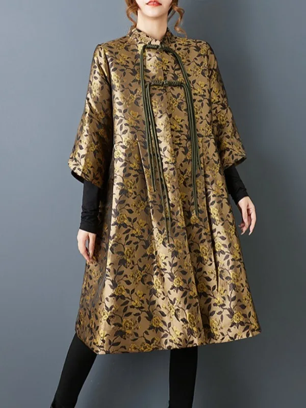 

Loose Fit Embroidered Spring Autumn Seven Sve Layered Chinese Sle Women's Faion Outerwear Double Layered Windbreaker