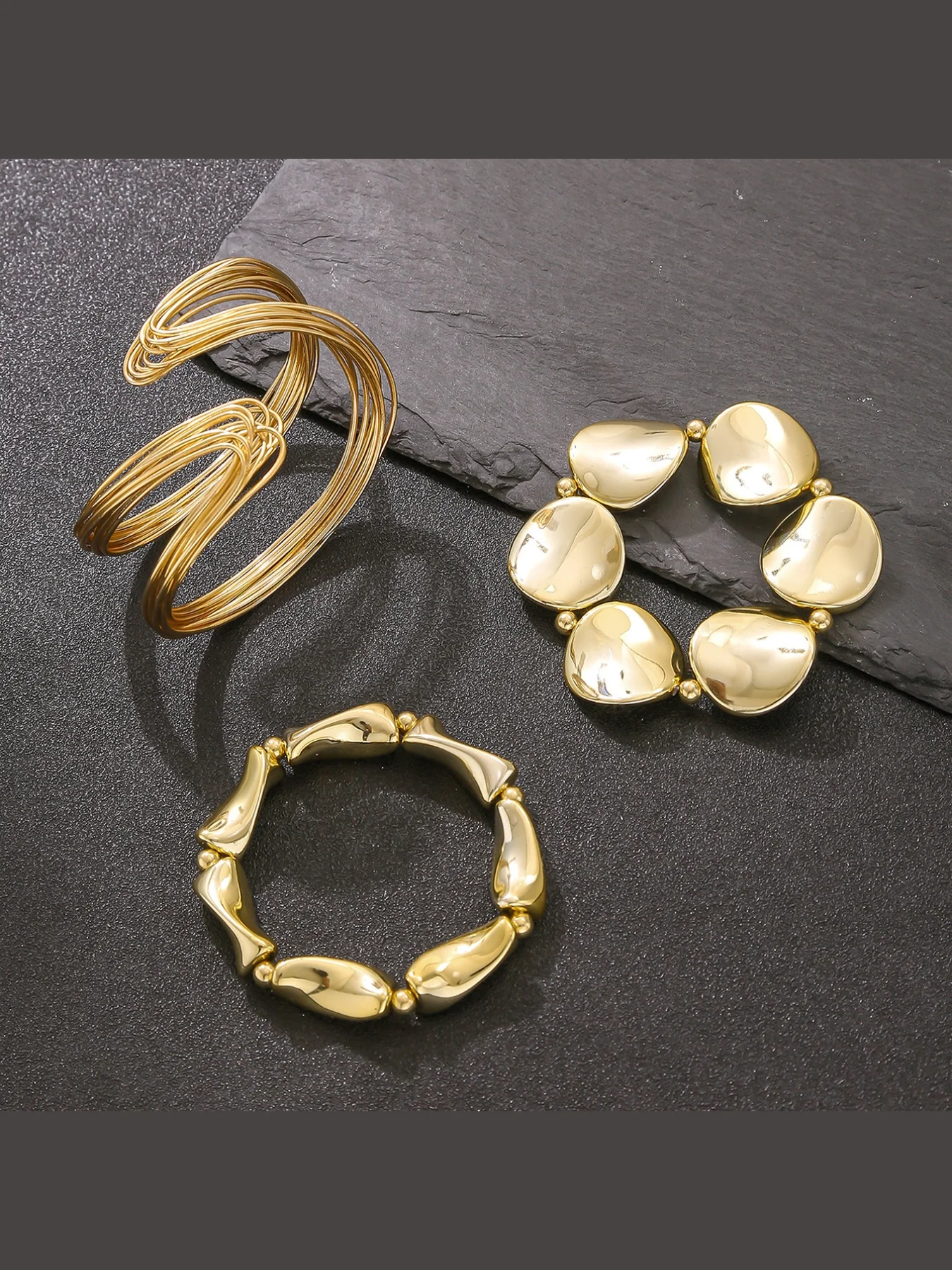 Geometric Twisted Lines Open Cuff Bracelet and Bangle Set for Women