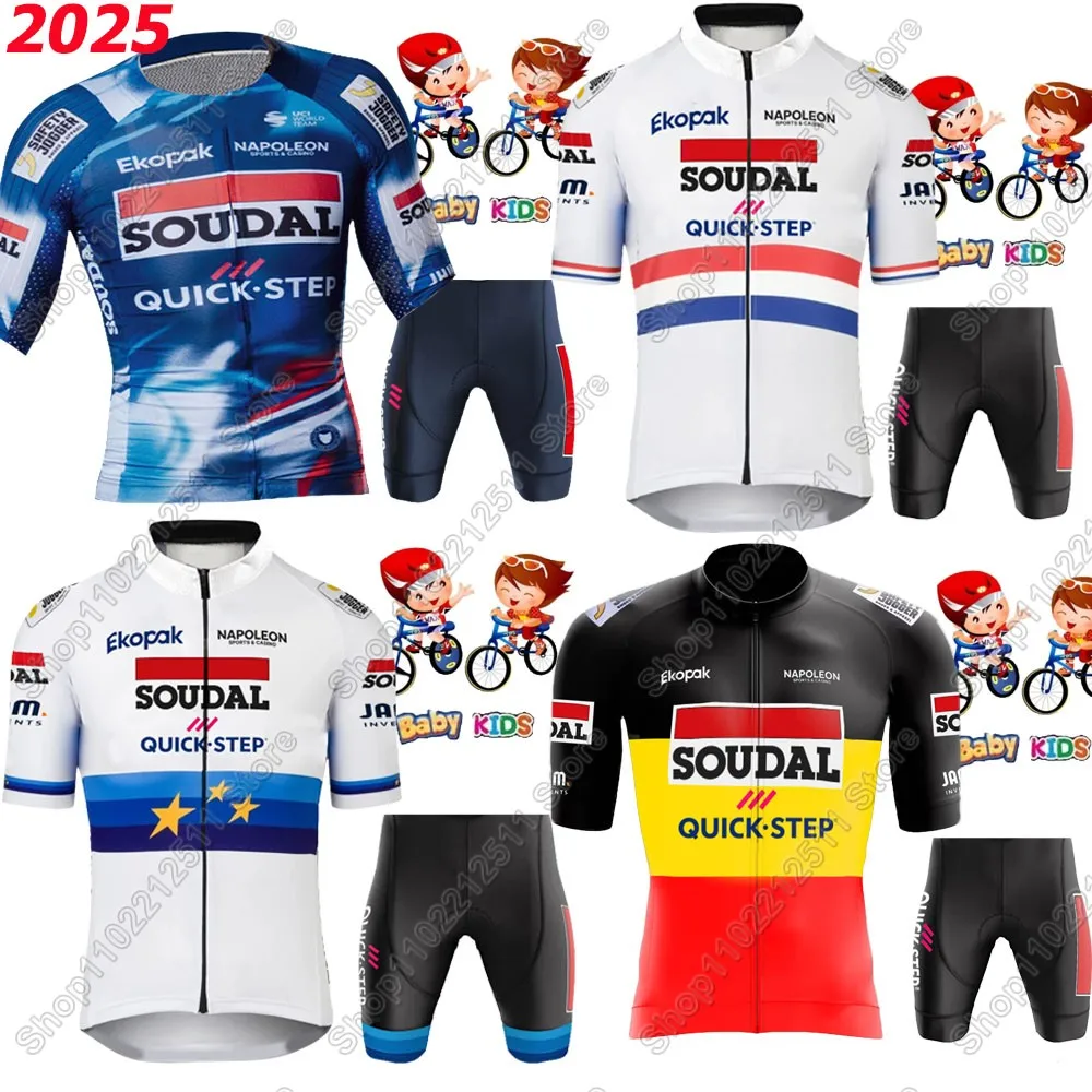 

Детский комплект велосипедного трикотажа Soudal Quick Step Team 2025 для мальчиков и девочек, Бельгийская одежда для велоспорта, детский велосипедный костюм MTB Ropa Maillot