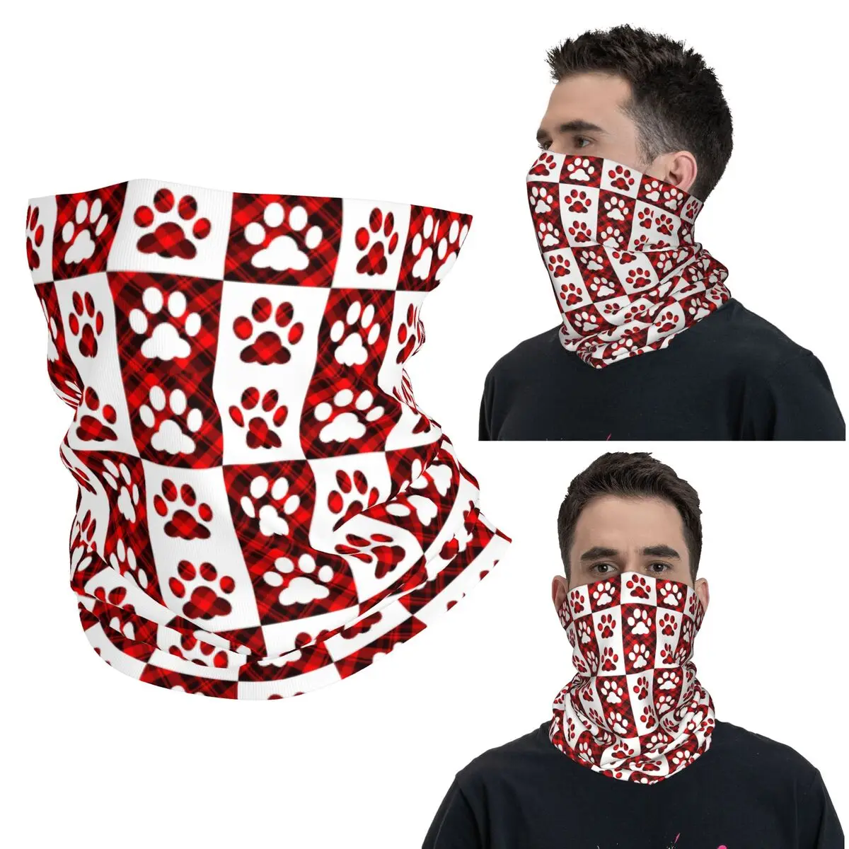 

Красный клетчатый принт лапы, клетчатый узор, бандана с кошачьей лапой, гетры, маска с принтом, шарф, многофункциональная повязка на голову унисекс для взрослых