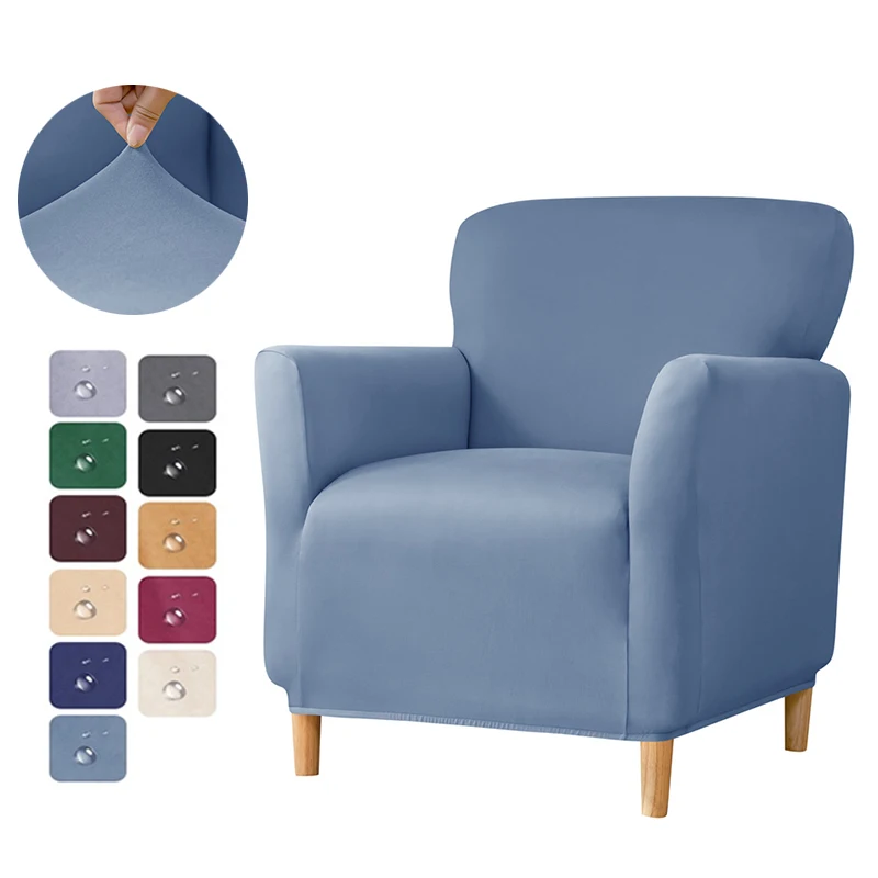 1PC Water Repellent Tub Sofa Cover Solid Color Club Chair Slipcover Elastic Single Armchair Slipcover Home Bar Counter Office