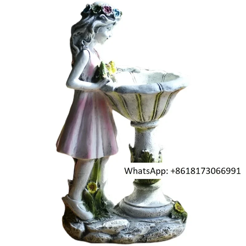 Garden Girl Solar Lamp Resin Ornament Sculpture Landscape Garden Courtyard Lawn Lamp Decorative