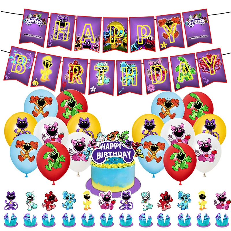 Game Smiling Critters birthday party decoration set flag cake party planting flag ball combination birthday party decoration