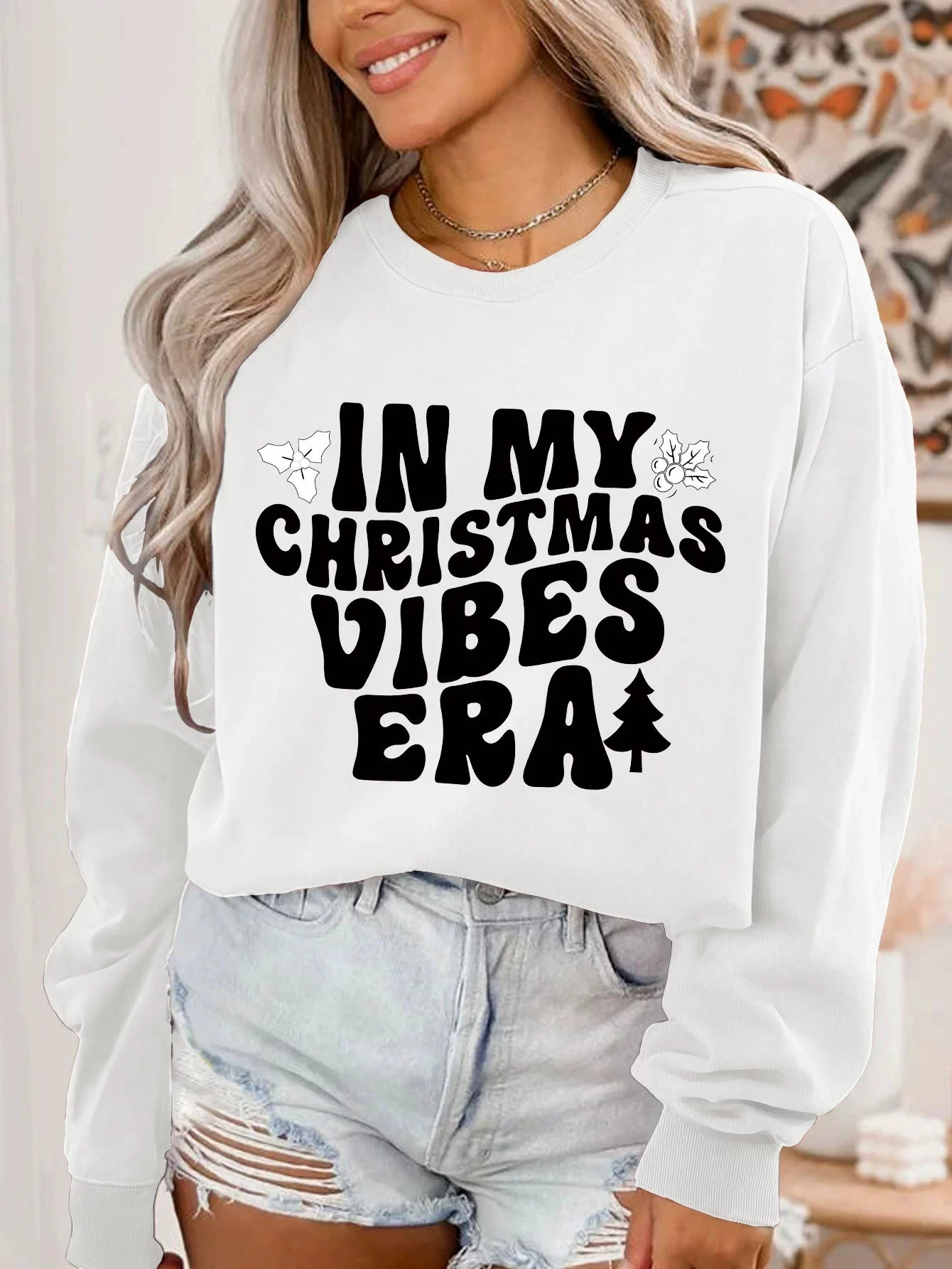 بلوزات نسائية 2025 Aummer In My Christmas Vibes Era مطبوعة بلوفر علوي Harajuku بأكمام طويلة معاطف أنيمي جرافيك