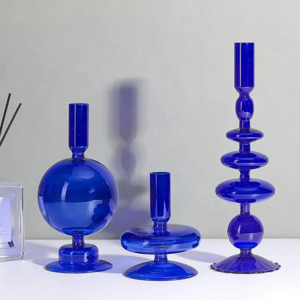 Creative Minimalist Glass Candle Holder Colorful Taper Candle Stand Dining Table Party  Wedding Birthday Home Decoration