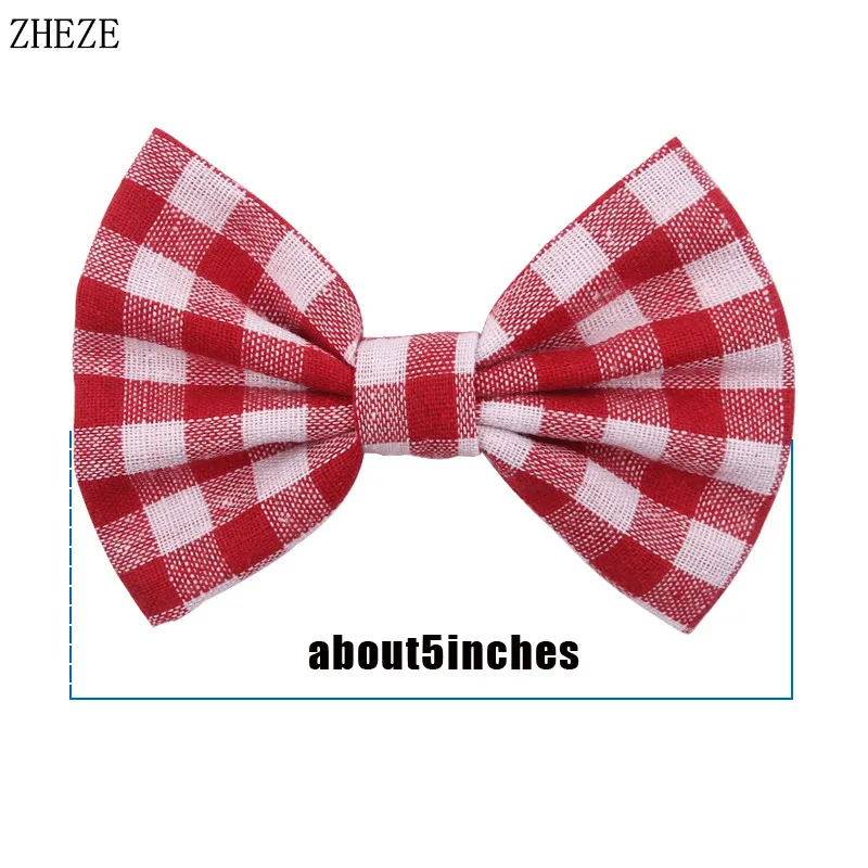 10Pcs/Lot Cotton Frabic Plaid 5\'\' Bow With/Without Clip Girls Hairbow Christmas Hairpins Kids DIY Hair Accessories