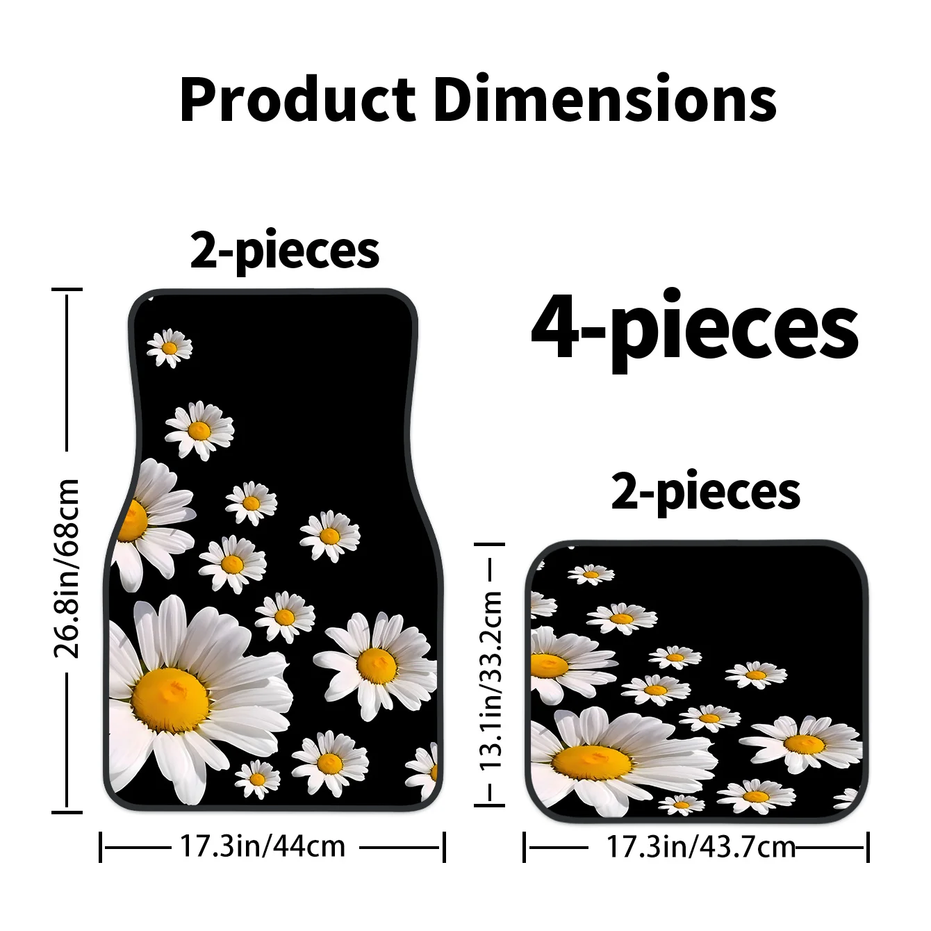 2D 4pcs Set High-End Chamomile Daisy Print Car Floor Mats - Easy To Clean And Maintain, Suitable As Decorative And Protective Ac