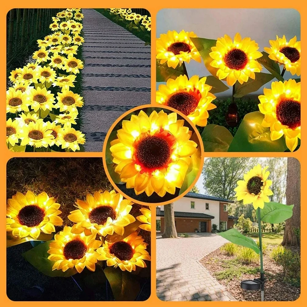 Outdoor Solar Sunflowers Smart Sense Garden Lights Yard Wedding Thanksgiving Decor Light Waterproof Led Lawn Light