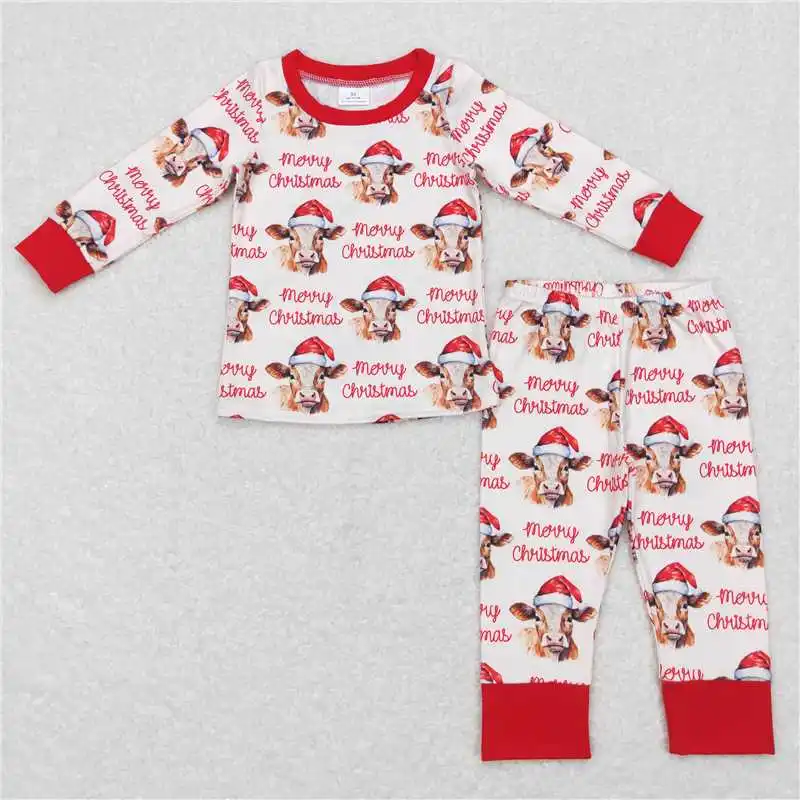 wholesale hot sale baby boys girls clothes children's clothing Bull head letters red long-sleeved flared pants suit