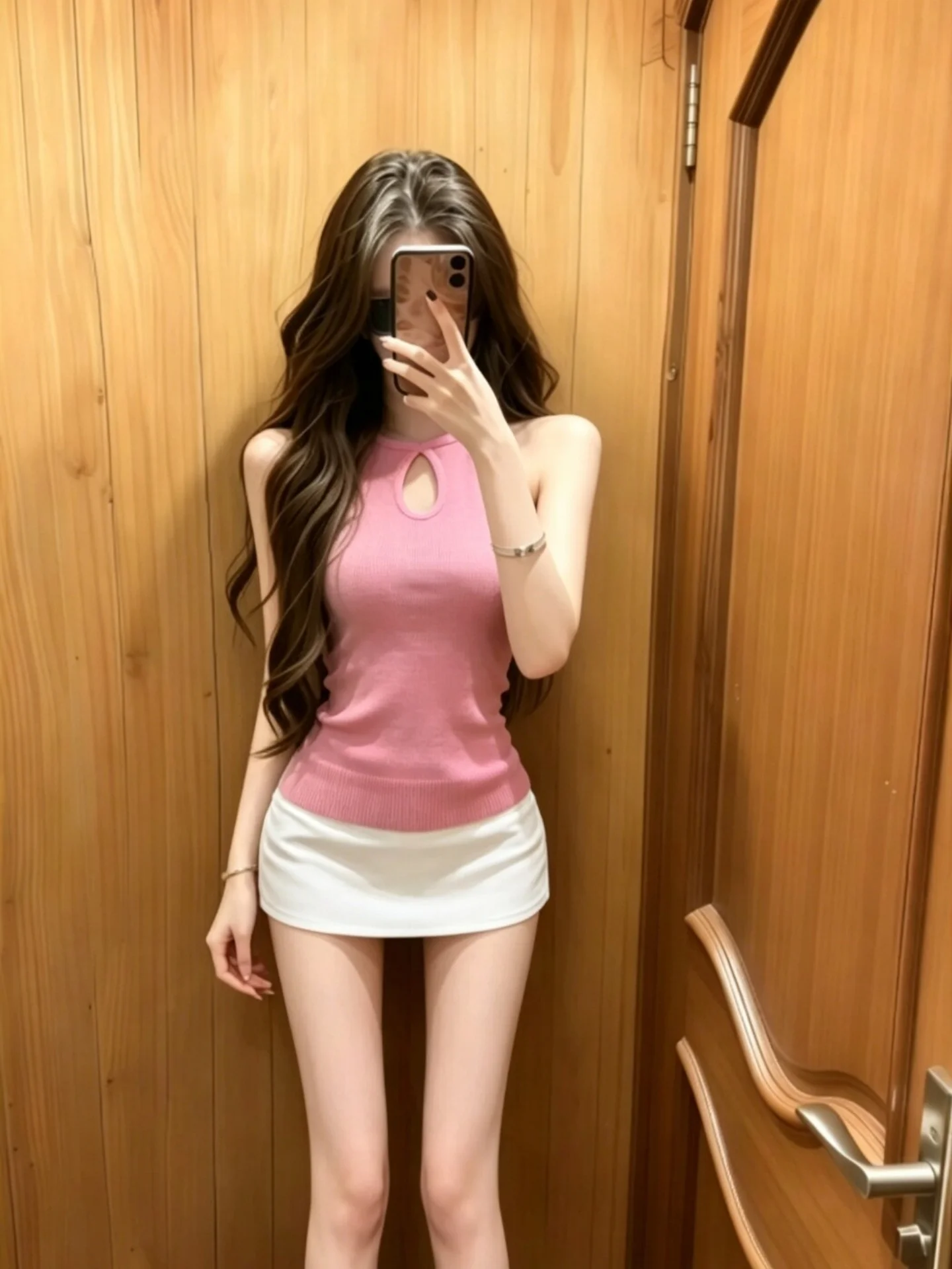 

Stunning Pink Knitted Crop Top Women's Slim Fit Sexy Hollow out Summer Vest Breathable Casual Wear round Neck Single Piece