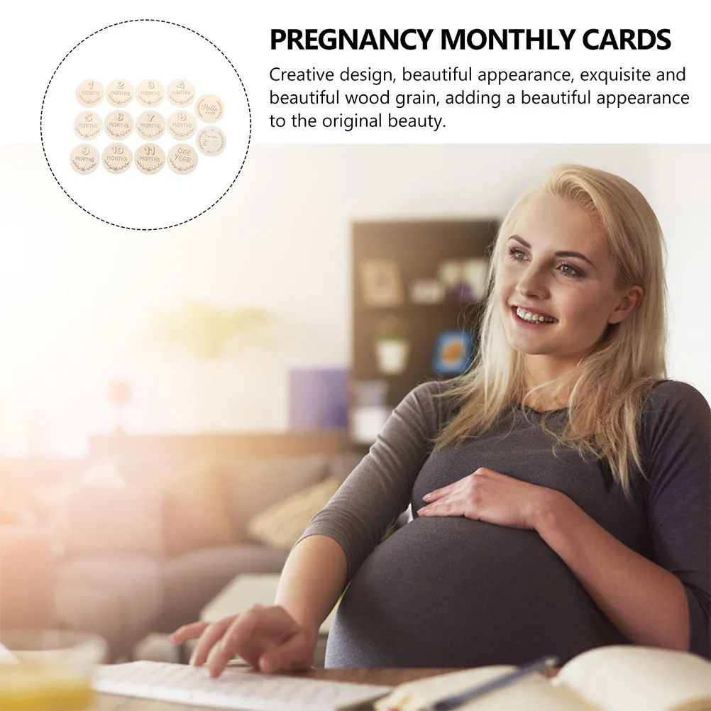 

1Set Wooden Growth Cards Monthly Photography Props Pregnancy Recording Commemorative Keepsake Engraved Birth