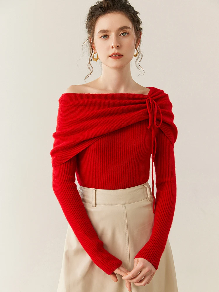 

Soft 100% Pure Cashmere Pullover Sweater Women Autumn Winter Slash Neck Soild Slim Fit Elegant Basic Long Sleeve Tops High-end