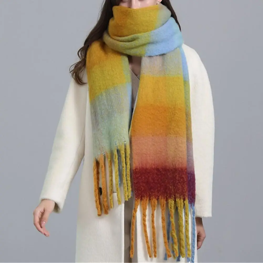 Women Scarf Plaid Imitated Cashmere Lady Long Scarves Winter Windproof Shawl Cape For Outdoor