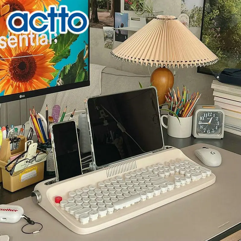 Actto B303/B503/B309 Bluetooth Wireless Keyboard Retro Office Circular Key Stand Slot Keyboard Customized for PC Gamer Accessory