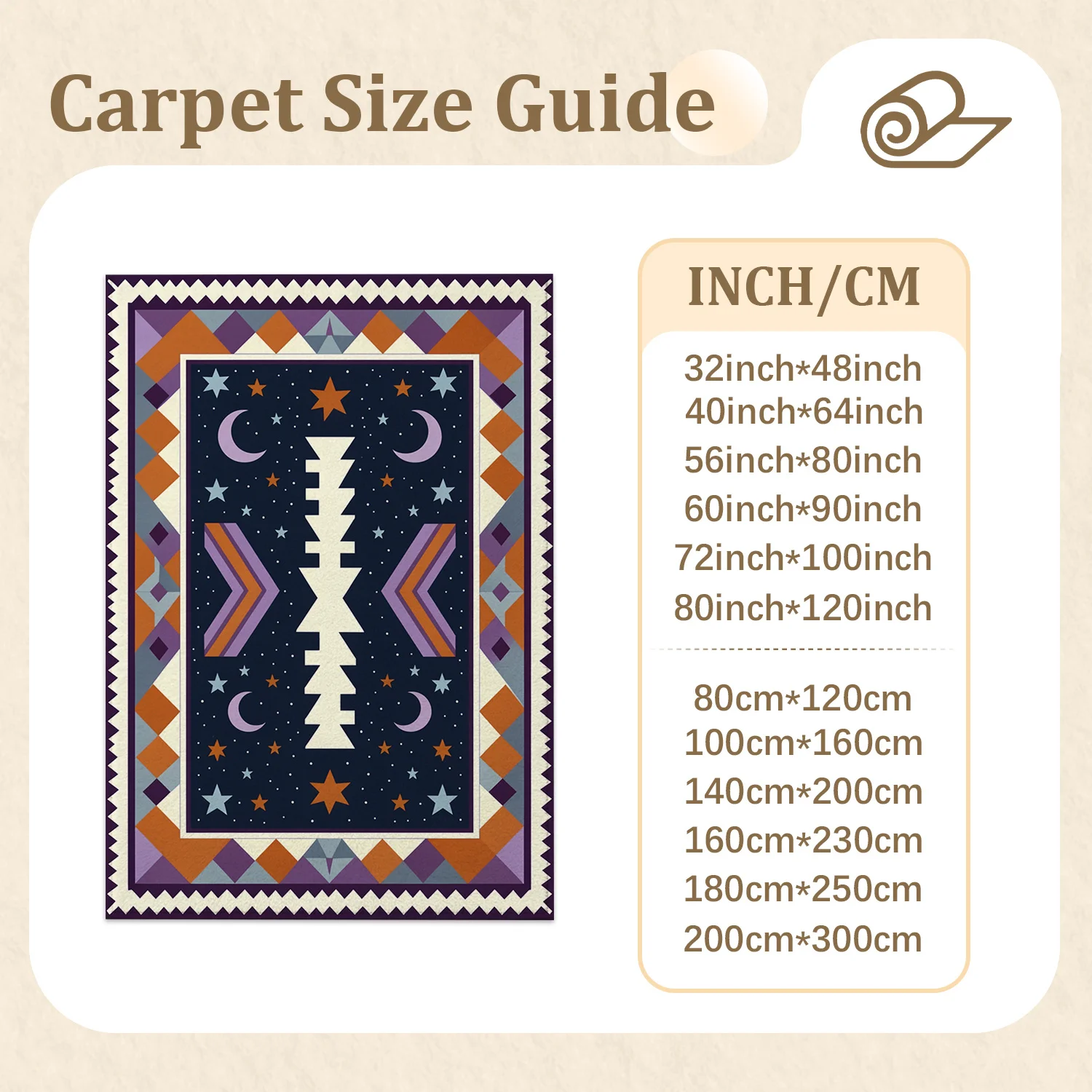 Celestial Star Moon Geometric Tribal Pattern Velvet Area Rug, Machine Washable, Stable Placement for Living Room Bedroom Entryway, Perfect for Halloween Thanksgiving Christmas New Year Holiday Decor