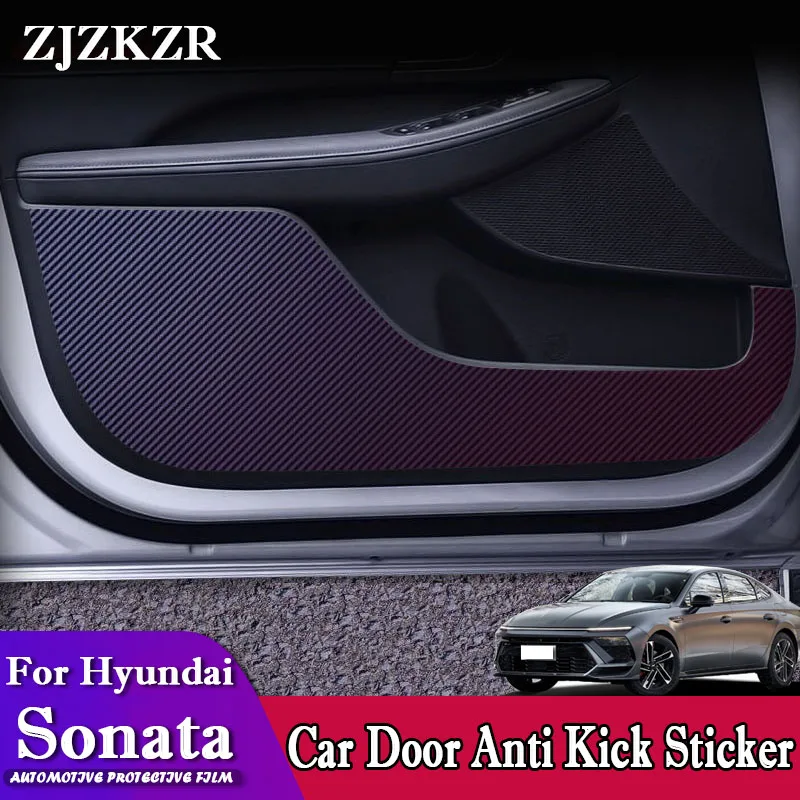 Car Door Anti Kick Pad Carbon Fiber Protection Decals Stickers For Hyundai Sonata LF DN8 2024 2023 2022-2014 Auto Accessories