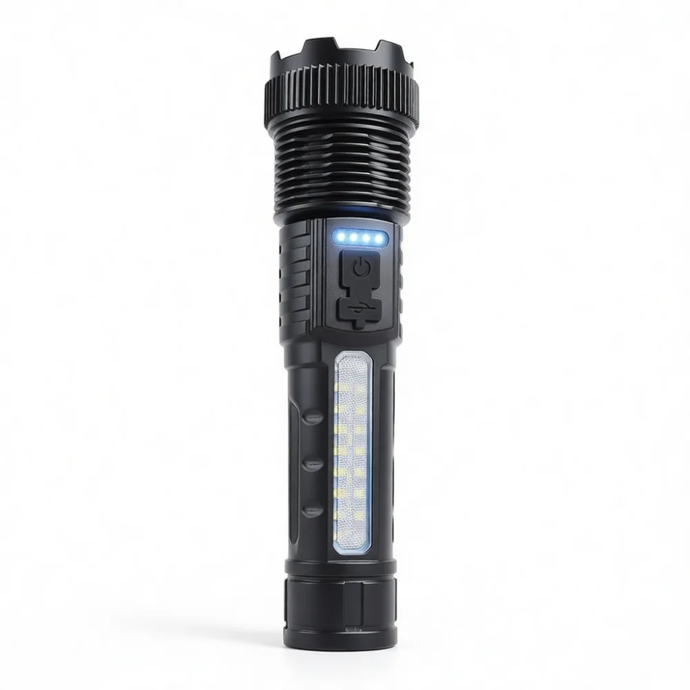 Efficient P50 LED Flashlight Zoomable Tactical Torch Handheld Light With Red Blue Strobe For Outdoor Hiking Camping Searching