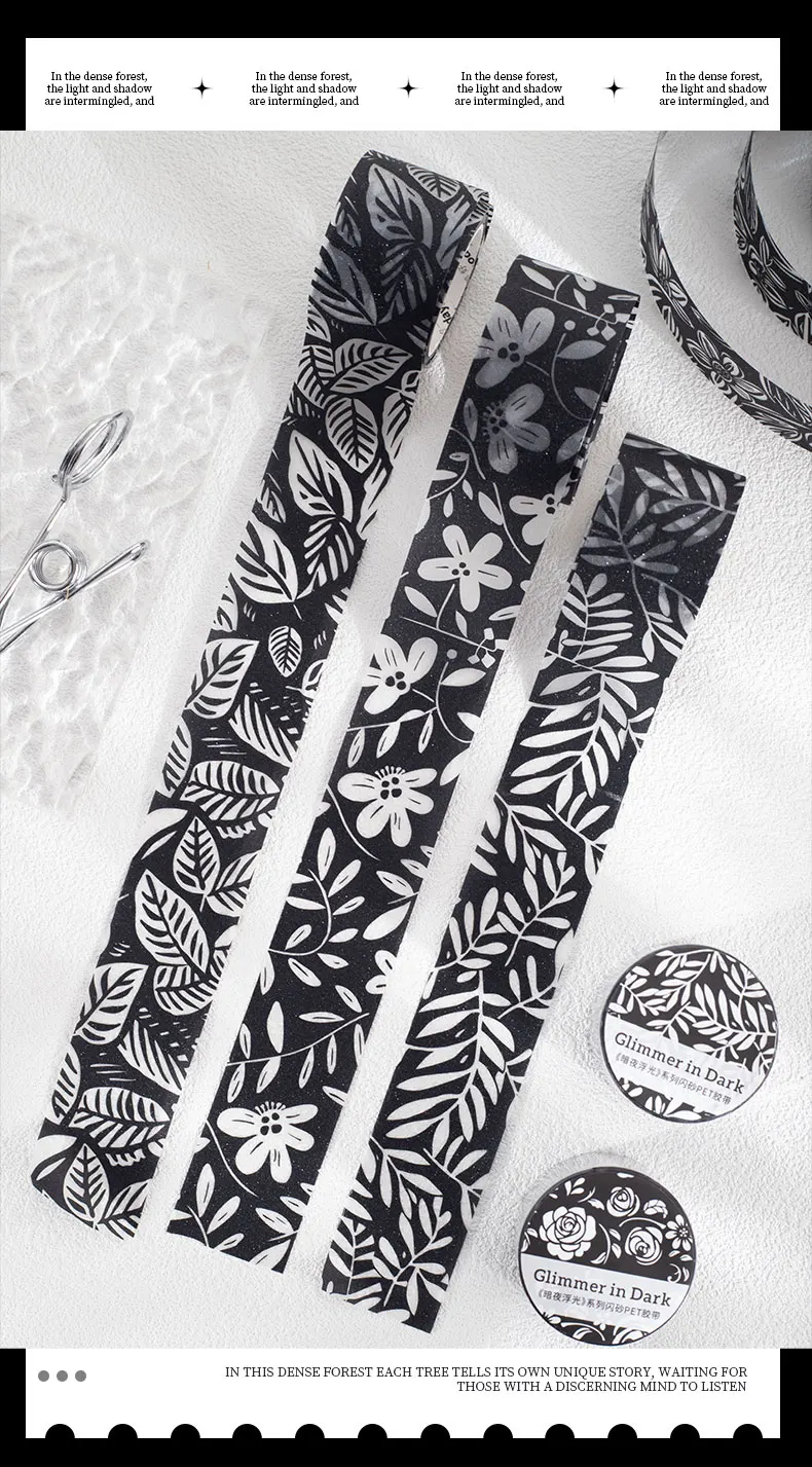 Journal GO 3 cm x 2 m schwarz-weißes Pflanzen-Blätter-Klebeband für Collage, Junk Journal, Scrapbooking, DIY-Briefpapier, dunkler Stil – Detail 9
