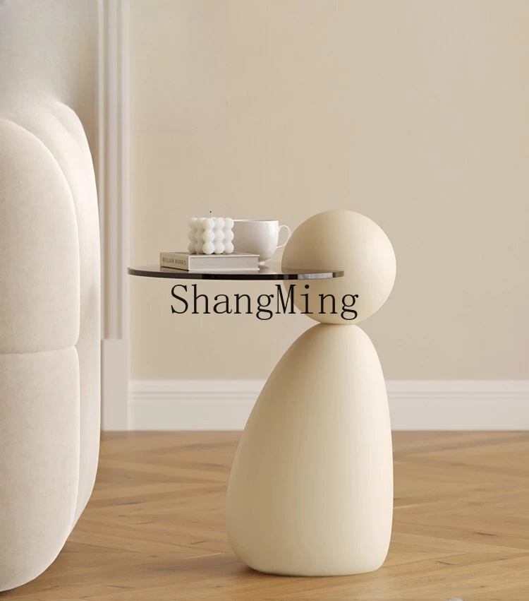 

CL Cream Style Glass Sofa Side Table Simple Modern Small Apartment Bedside Table Creative Side Table