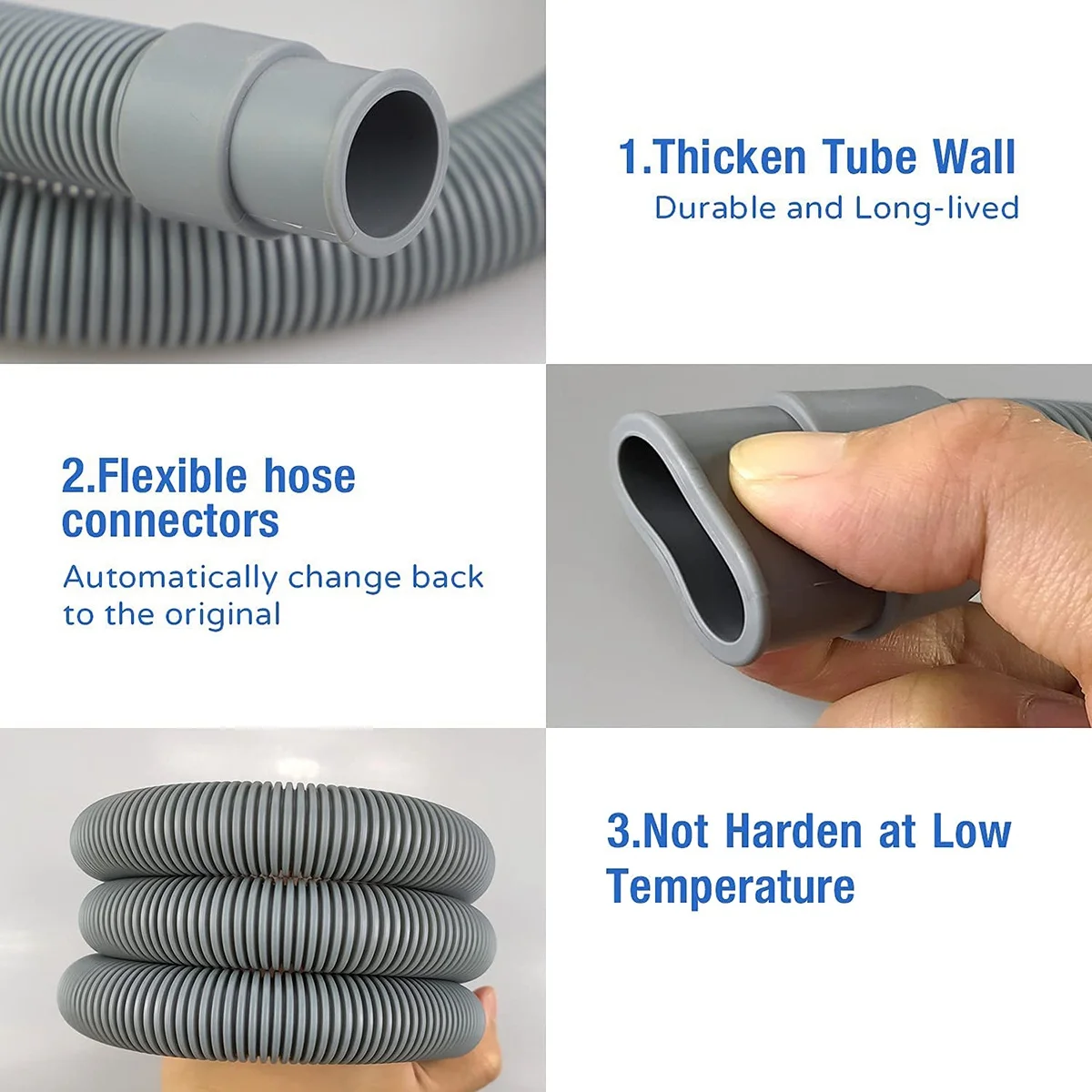 Ensemble d'extension de tuyau de vidange universel pour machine à laver, tuyau de vidange, connecteur de tuyau rapide inclus, colliers de serrage, 2m