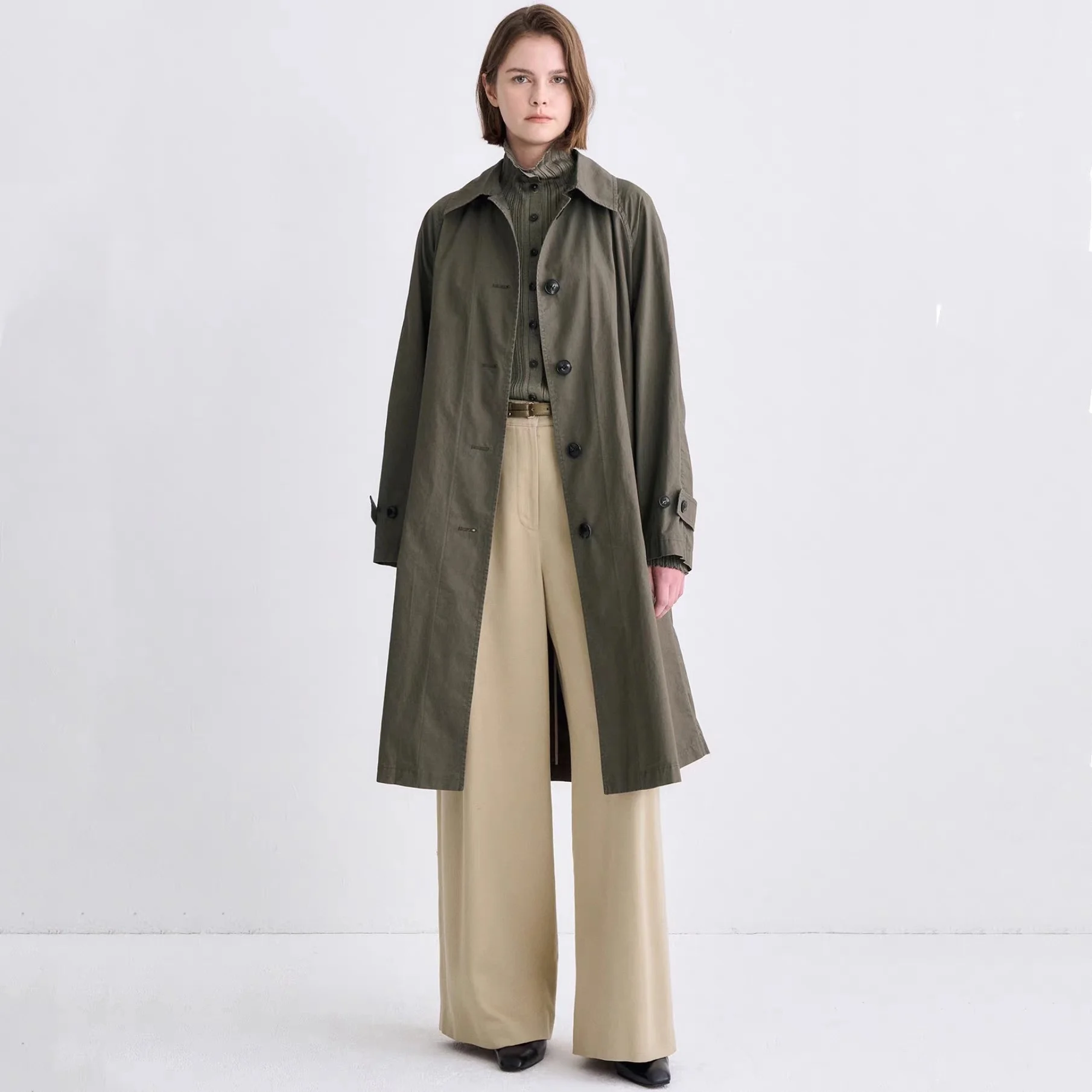 

Lemon Cheese T25 Autumn Long Sve Windbreaker Mid-Length Turn-down Collar Double-breasted Ele Loose Slimming Coat
