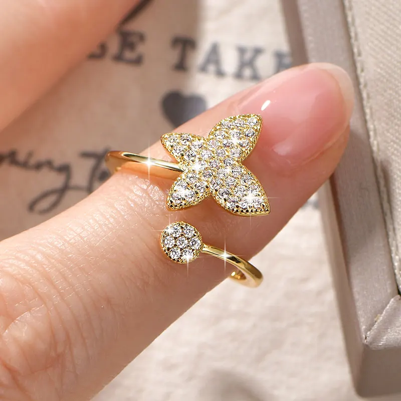 Anziw 14K Gold Filled Exquisite Butterfly Open Rings Micro Inlay Cubic Zirconia Ring for Women Wedding Party 2026 Tendy Jewelry