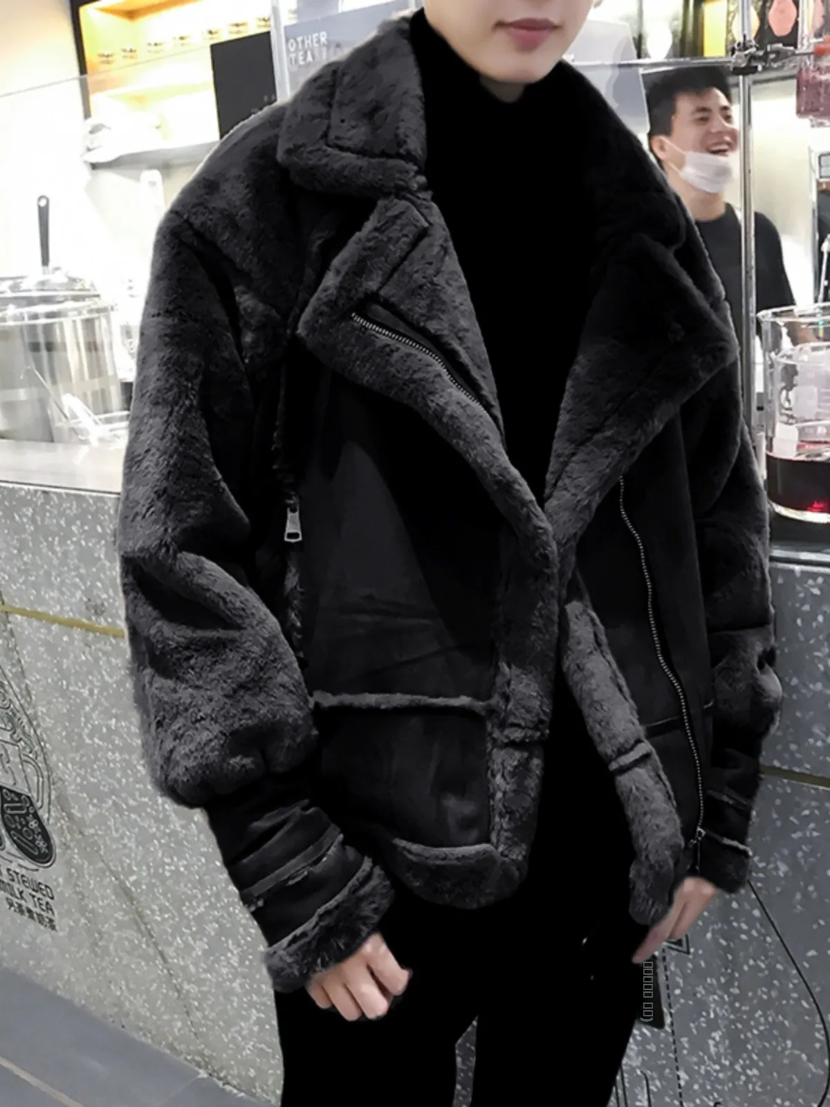 

Мужская зимняя куртка из овчины с мехом, модная, в стиле хип-хоп, теплая, утолщенная, с коротким рукавом, на молнии