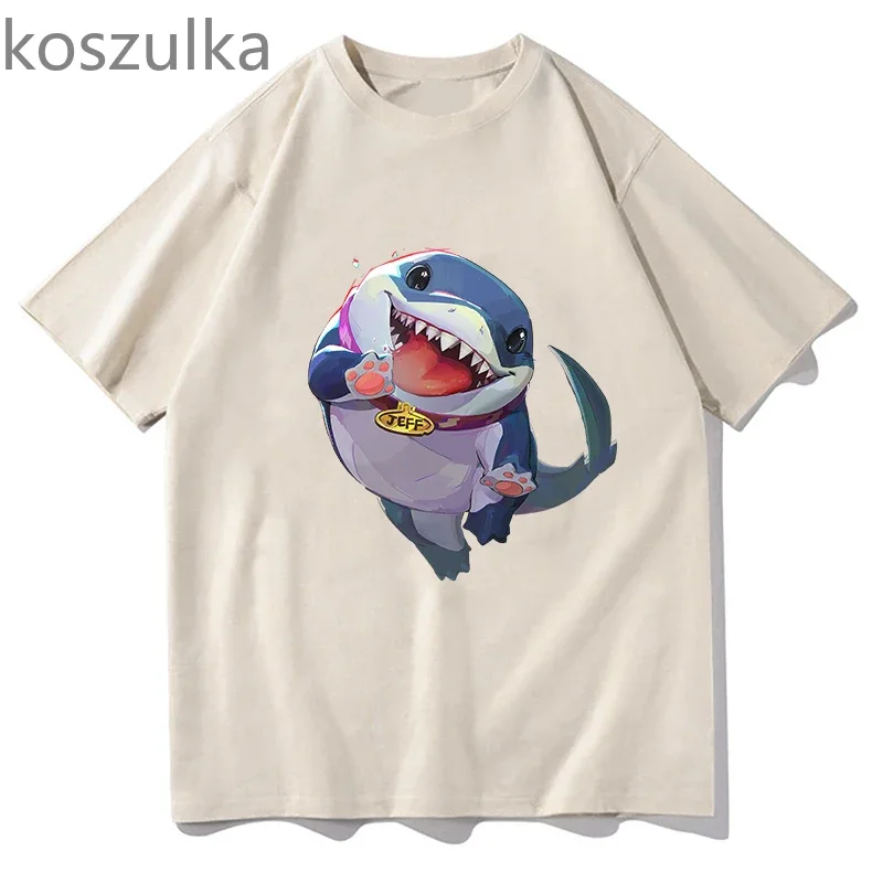 Funny jeff the landshark Print Tshirts Harajuku Streetwear 2024 Summer Short Sleeve Cotton Meme Tee-shirts Unisex Clothes Tees