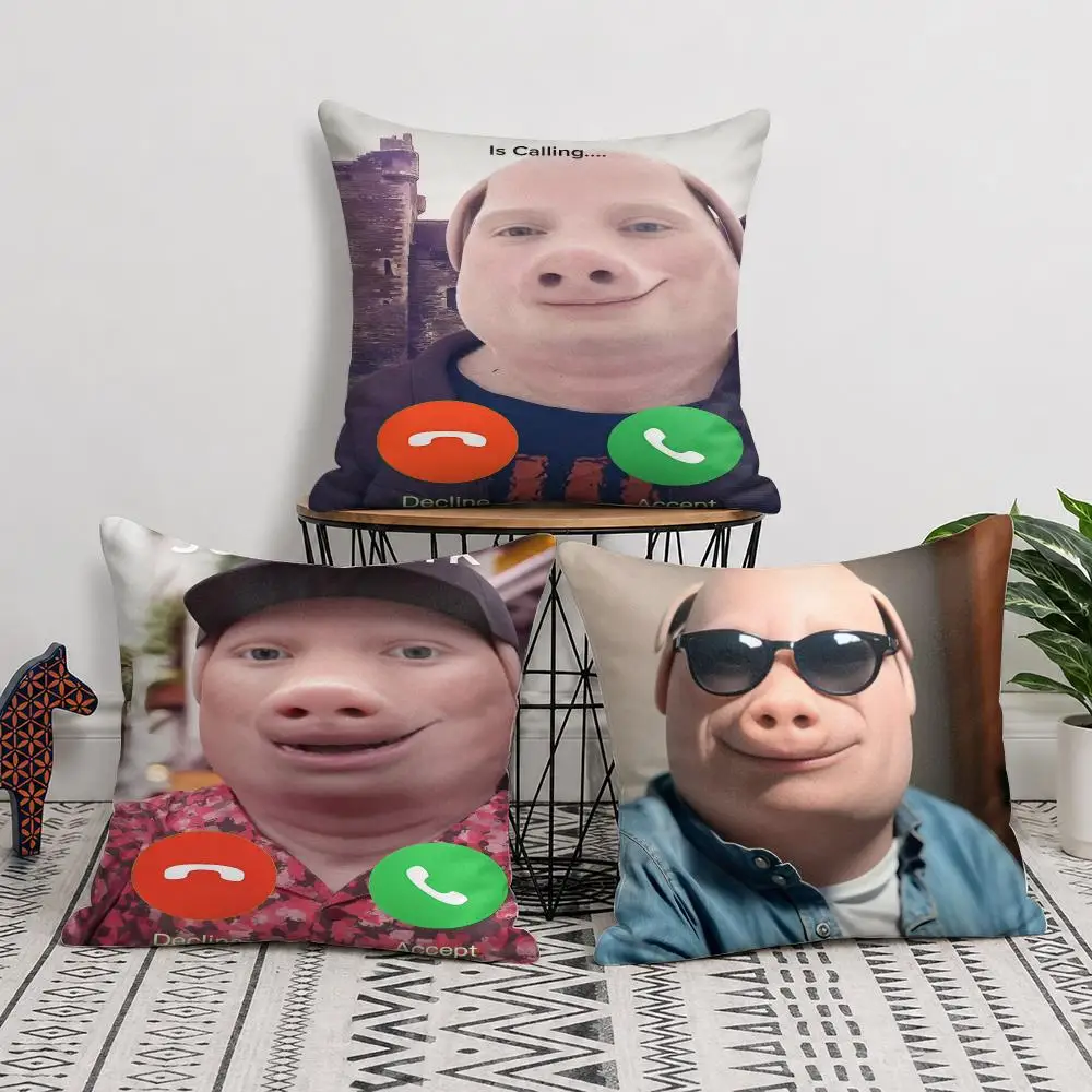 J-john Pork Is Calling Cushion Cover Soft Short Plush Pillow Cover Smooth Cozy Texture Cushion Case Home Decor