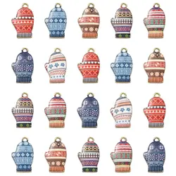 PandaHall 35Pcs 7 Styles Enamel Gloves Charms Flower Printed Winter Gloves Charms for Jewelry Earrings Necklace Making DIY