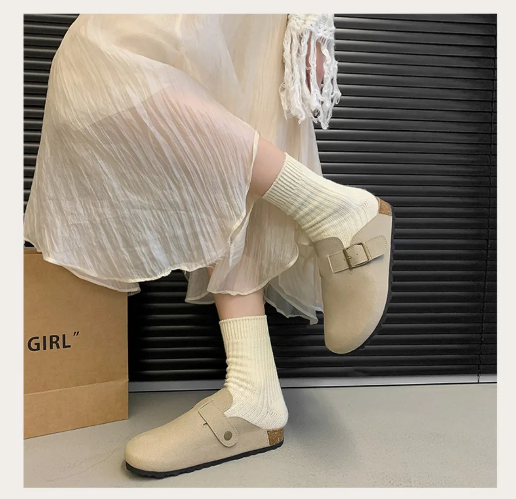 2024 Spring Women\'s Closed Toe Slippers Suede Leather Clogs Sandals for Women Retro Fashion Garden Mule Clog Slides