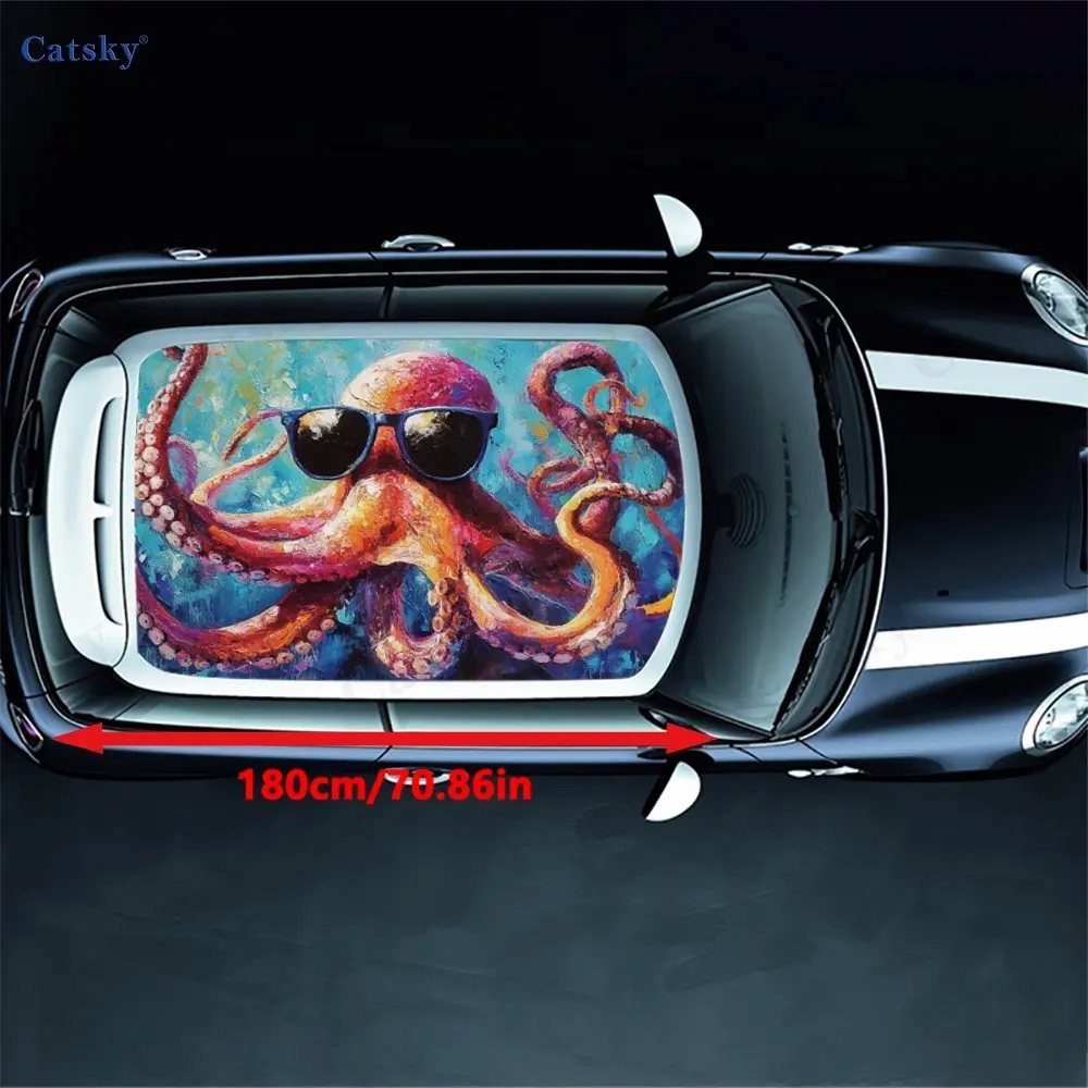 Colorful octopus wearing sunglasses PVC material self-adhesive waterproof car roof sticker, paste firm and anti-ultraviolet, wat