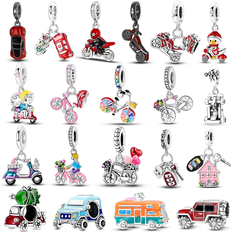 

Hot Travel Vehicle Series 925 Sterling Silver Zirconium Motorcycle Truck Car Charms Original Fits Women DIY Jewelry Charms