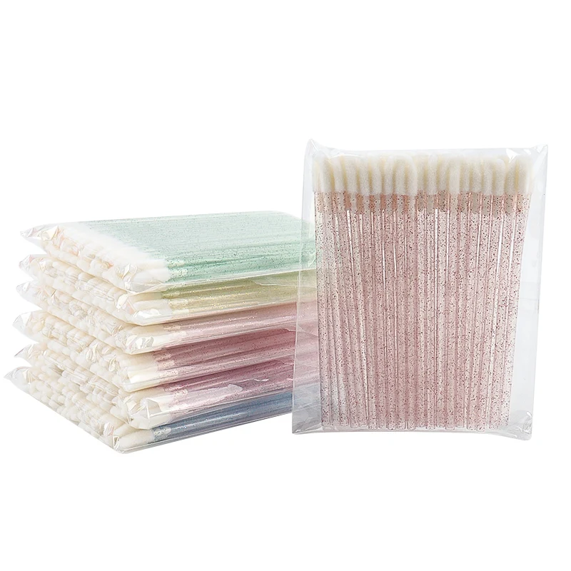 50 個使い捨てクリスタルハンドルリップブラシまつげメイクブラシまつげエクステンションマスカラワンドアプリケーター化粧品ツール