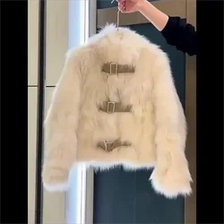 Abrigo corto de piel de zorro de imitación para mujer, chaqueta de moda, ropa de calle, Tops de piel para mujer, abrigos de piel de otoño e invierno