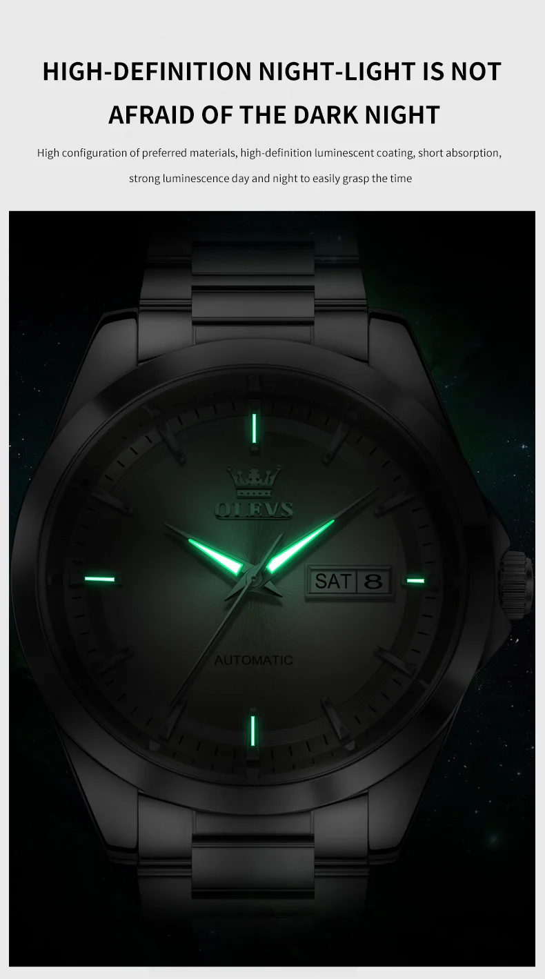OLEVS 7090 Luxus Herrenuhr Neue Originalmarke Automatische Mechanische Uhren für Herren Stahlarmband Einfache Business Herren-Armbanduhr – Detail 5