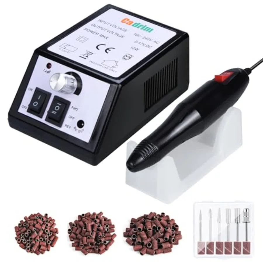 Elektryczny pilnik do paznokci z regulacją, zestaw do manicure i pedicure z taśmami ściernymi do paznokci akrylowych, żelowych i lakierowanych.