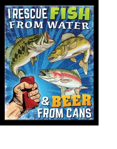 Rescue Fish Water Beer Can Retro Funny Humor Bar Pub Garage Wall Art Décor Sign