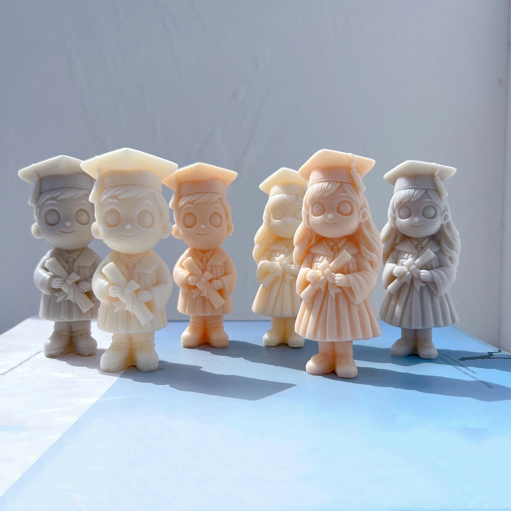 Small Size Graduation Girl Boy Figurine Silicone Candle Mold Female Graduate Statue Silicone Molds Graduation Gift
