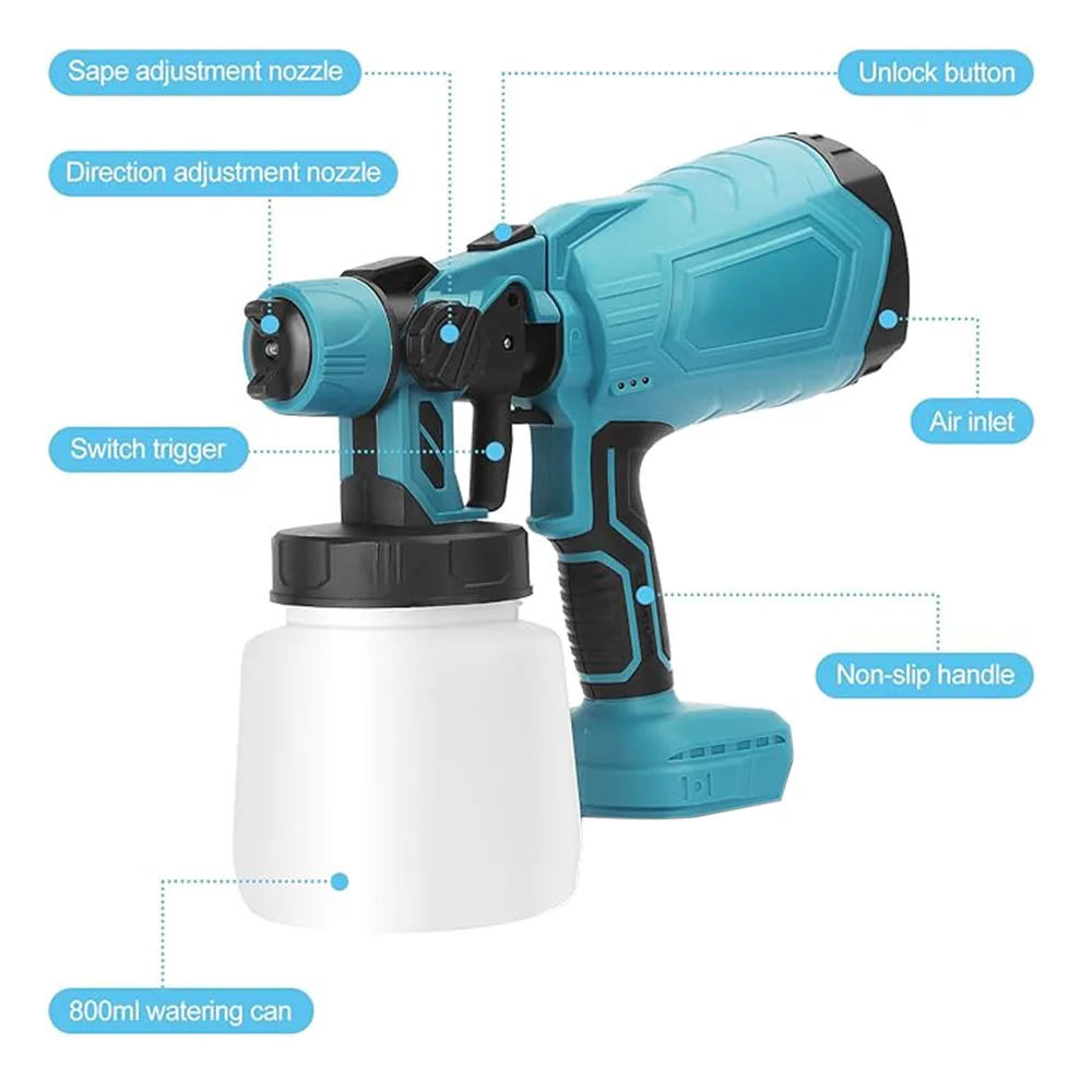 High Pressure Cordless Paint Sprayer Electric Airless HVLP Spray Gun +w/2Battery
