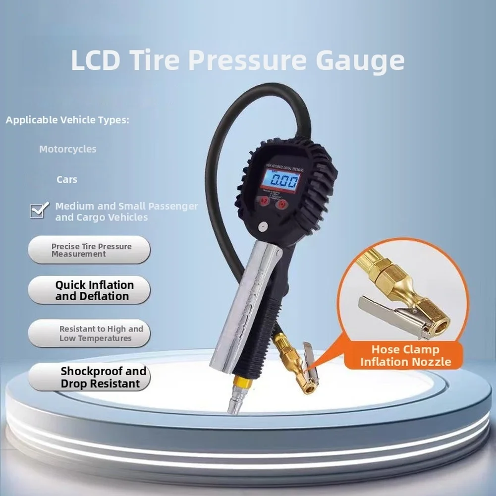 1 Piece Digital Tire Pressure Gauge 0-255PSI 18BAR Air Pump Inflator With LCD Display For Car Truck Motorcycle Testing Tool