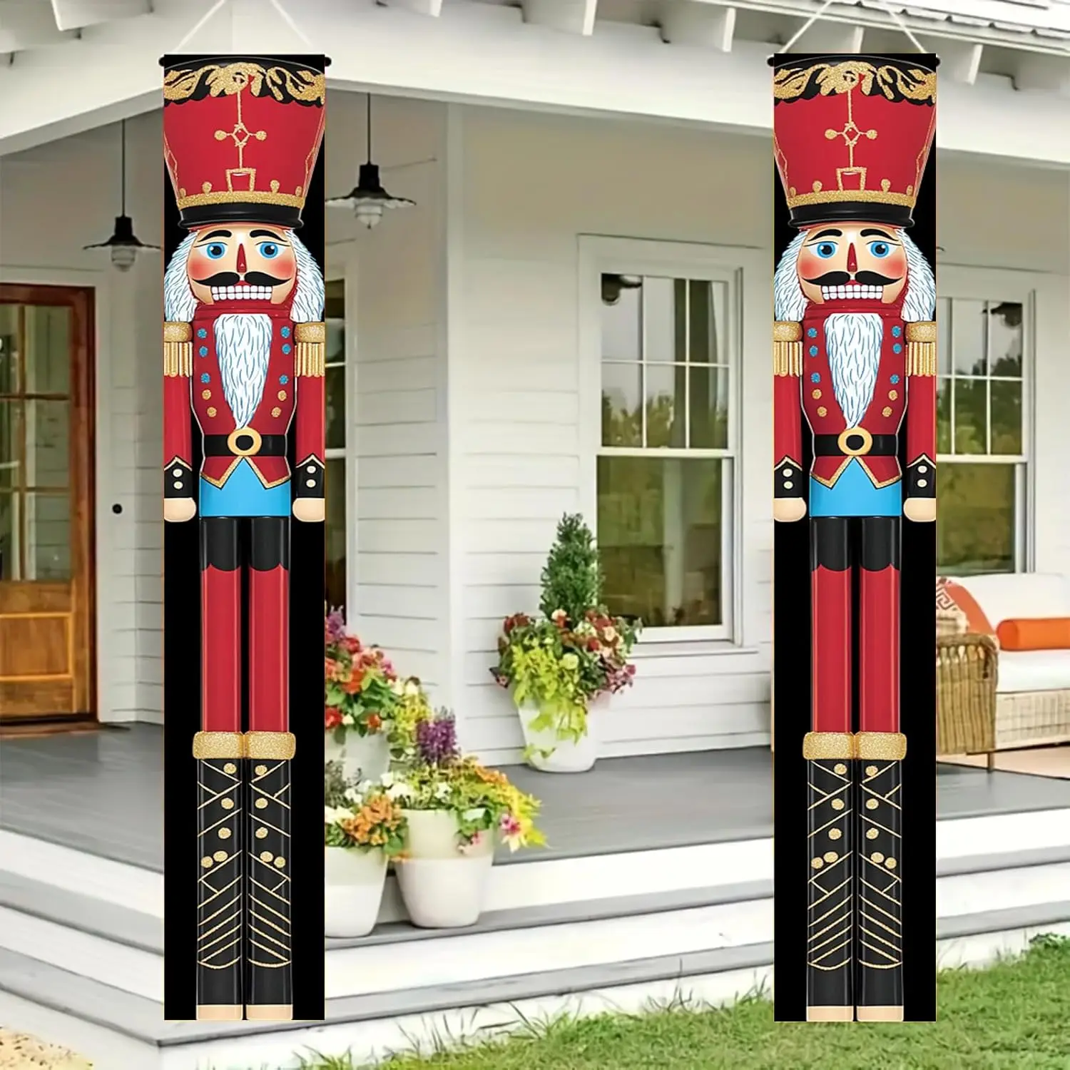 عيد الميلاد كسارة البندق الشرفة لافتات 71x12 بوصة الأحمر الجندي راية الباب زينة عطلة علامات عمودية ساحة الشتاء مرحبا بكم ل #5