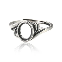Ring Blank (6x8mm/7x9mm Oval Blank) Adjustable Thai Sterling Silver Oval Cabochon Ring Base