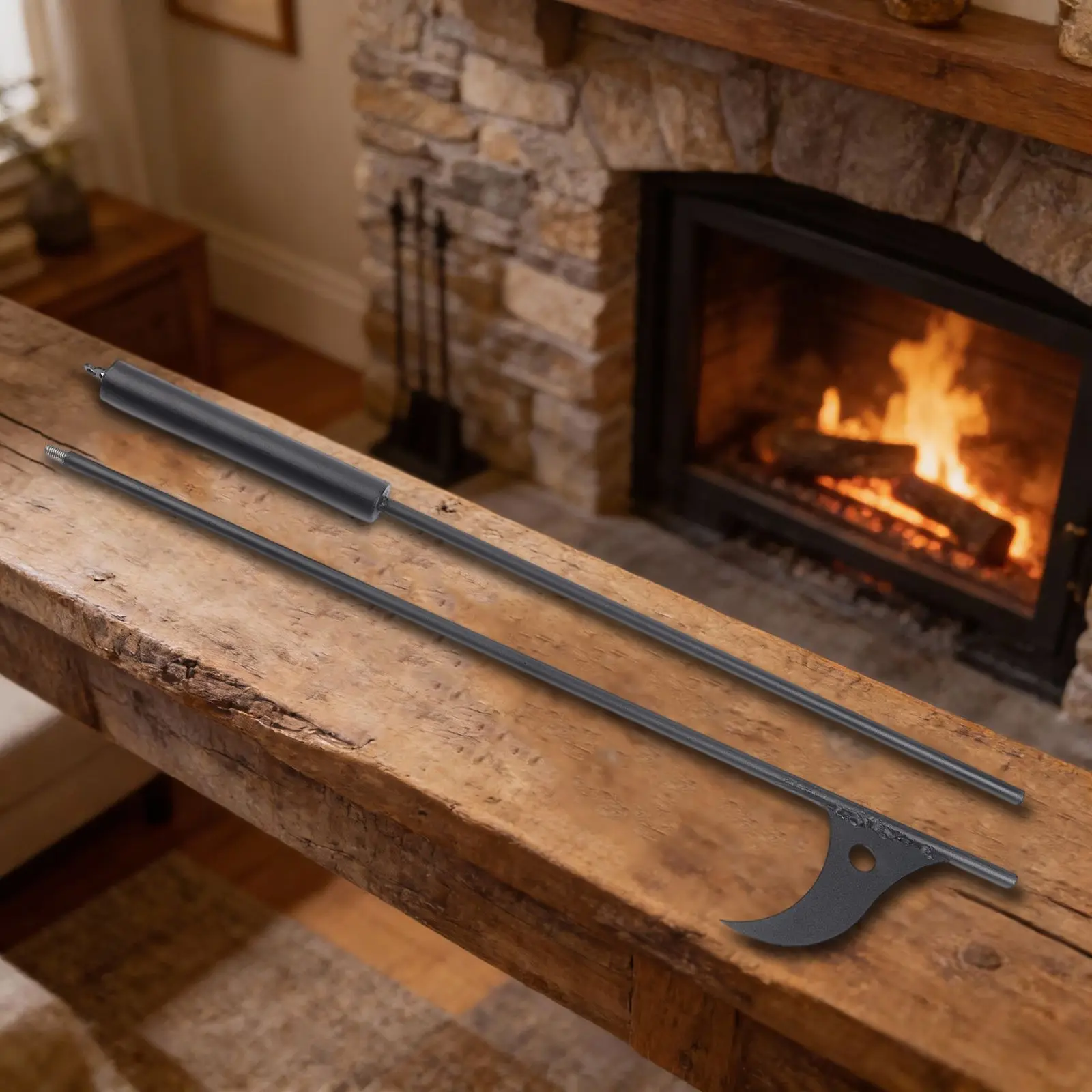 Solid wrought iron for tongs for fireplace and for bonfire use suitable for fire pits and wood stoves with long reach to avoid