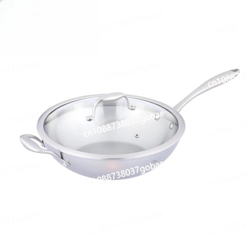 

Трехслойная стальная сковорода вок из нержавеющей стали 304, газовая индукционная плита, сковорода с антипригарным покрытием