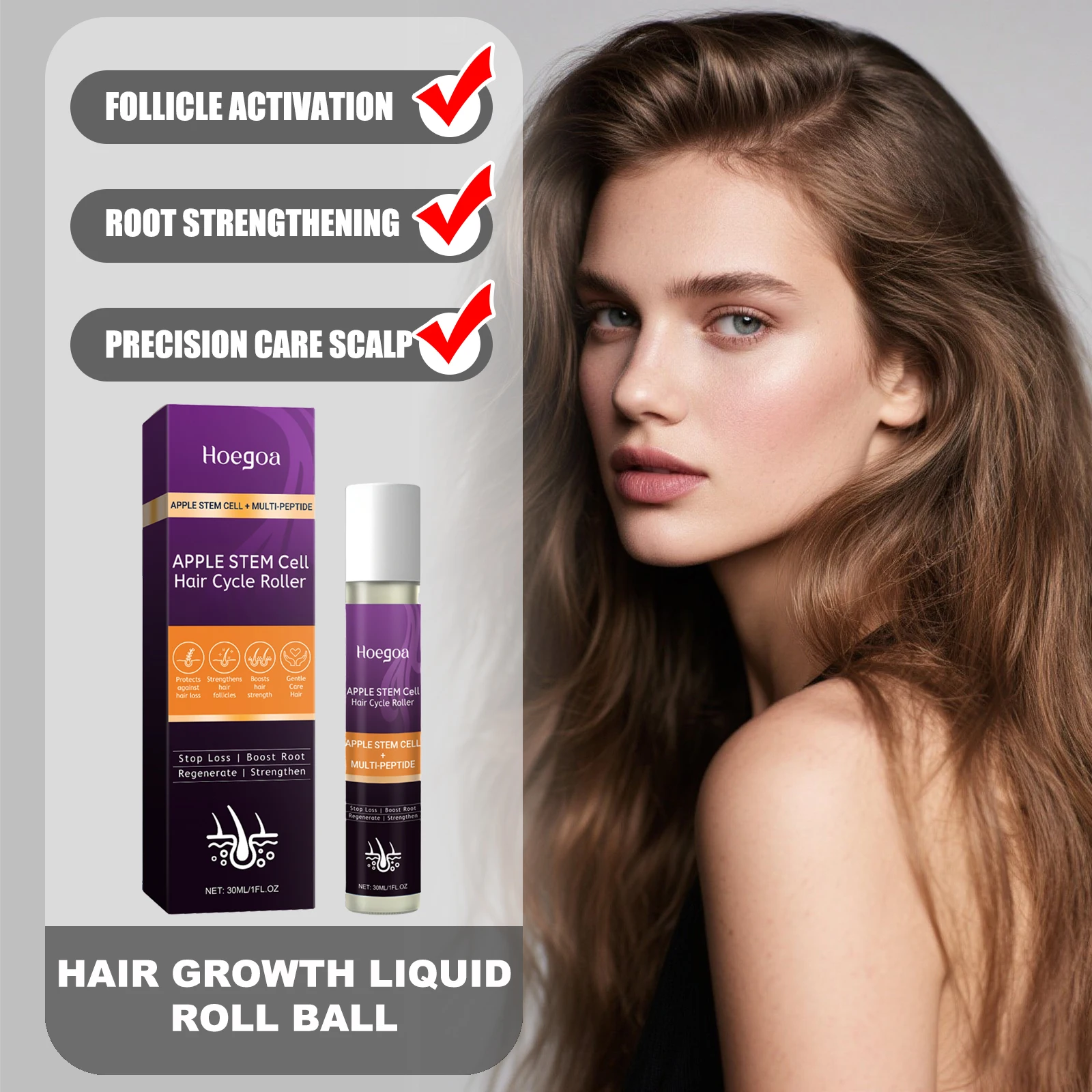 

HOEGOA Hair Growth Liquid Roll Ball Nourishes Follicles Promote Growth Strengthen Hair Roots Stimulate Scalp Blood Circulation