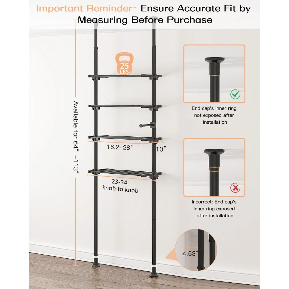 Adjustable Over The Toilet Storage Shelf, 4-Tier Ample Over Toilet Bathroom Organizer and Storage,T ension Mounted Above